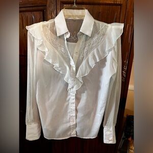 White ruffle western blouse